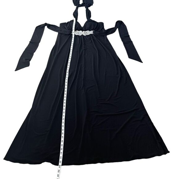 XOXO Black Jersey Tie Around Neck Evening Long Maxi Dress LARGE - Picture 9 of 11